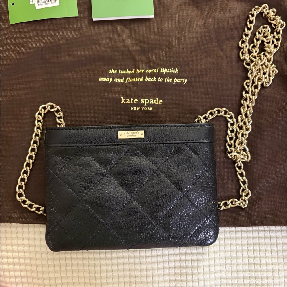 Kate Spade Black Quilted Crossbody with Gold Chain